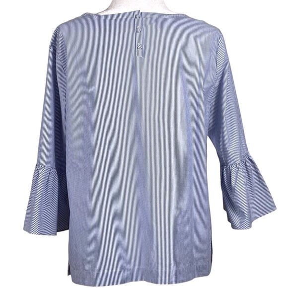 Talbots Embroidered Striped Boho Top Blue White Bell Sleeve Women’s Large EUC - Picture 11 of 16